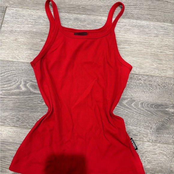 Versace Red Ribbed Tank Top - Picture 2 of 4